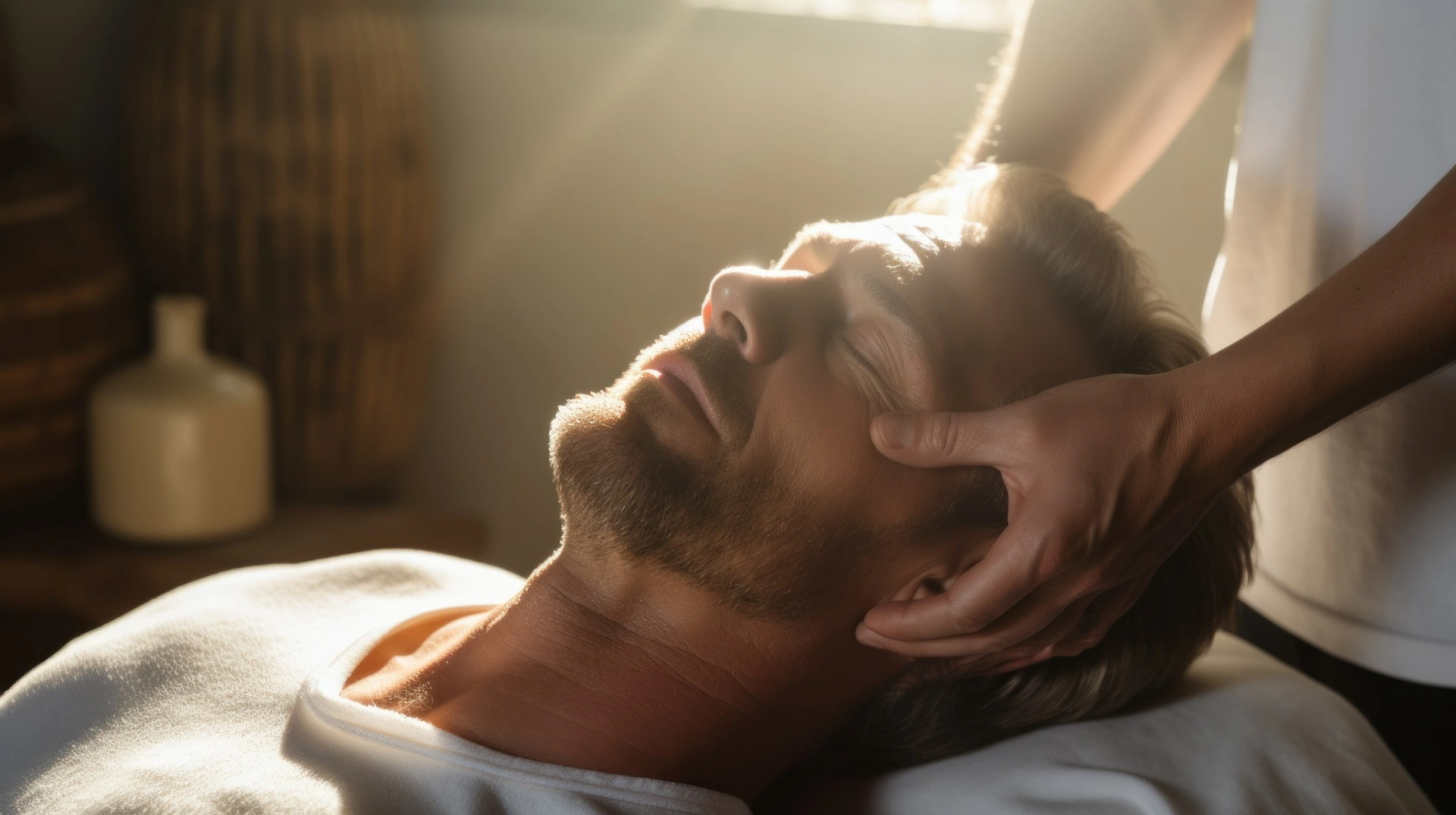 a man lying down with his eyes closed