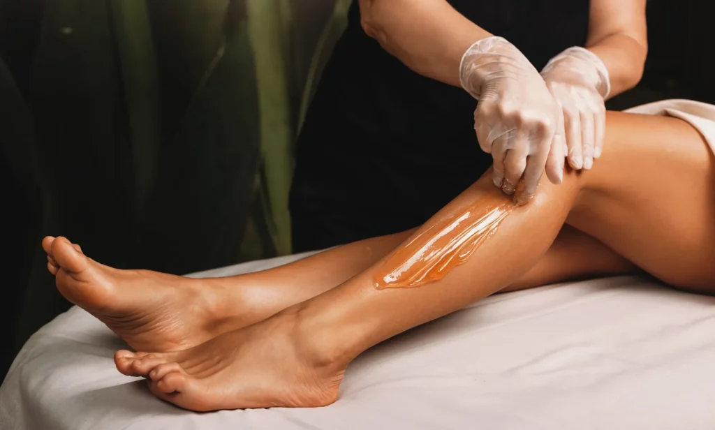 a person waxing a leg