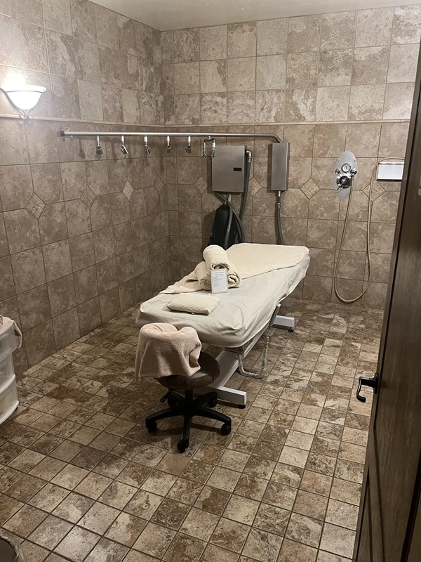 a massage table in a shower