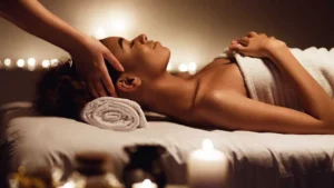 a woman lying down on a massage table